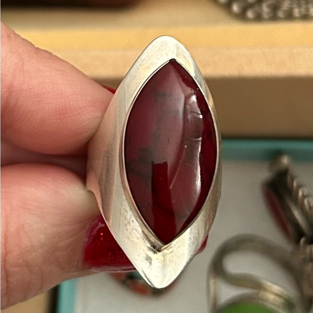 .925 Sterling Ring with burgundy stone